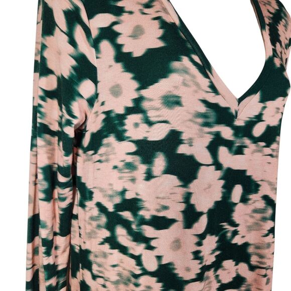 Saint + Sofia Dress Watercolor Midi Floral Green Pink Long Sleeve Stretch Knit 4 - Picture 4 of 13